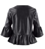 Damen Kurzjacke Lederimitat-Blazer schwarz 3/4-Arm Größe 42 NEU HA30a