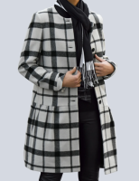 Damen Übergangs-Mantel karriert Grau-Ecru 45%Wolle Größe 40 NEU HB112