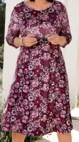 Damen marken Samt-Kleid midi 3/4-Arm Bordeaux-Rosé-Floral stretch Gr 62 NEU A50