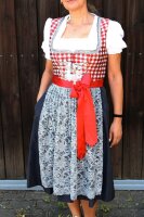 ROSE-DIRNDL aus Bayern Dirndl + Schürze lang rot-schwarz-grau Größe 48 NEU HB51