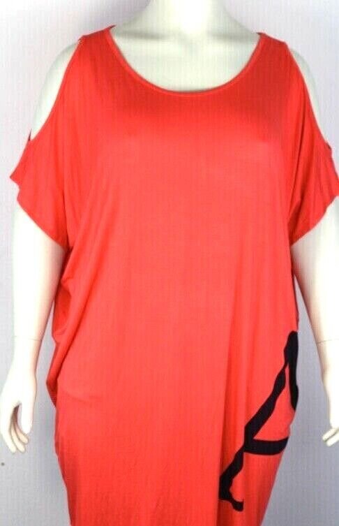 ADIA Fashion Tunika-Kleid Viskose rot offene Schultern Cut-Out Gr 50
