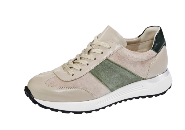 Damen Schuhe Plateau-Sneaker Leder khaki-beige Schnürung Gr 38 NEU B19a