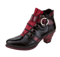 SIMEN Damen Schuh Stiefelette Boots Leder schwarz-rot...