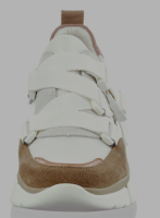 Damen Schuhe Sneaker Leder weiß-taupe Plateau Schnalle Gr 36 NEU Q10