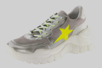 Damen Schuhe Plateau-Sneaker Leder silber-grau-neon...