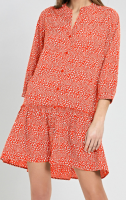 SHIWI Sommer-Kleid midi 3/4-Arm orange-weiß...