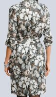 Kleid midi langarm Viskose grau-beige-floral Stehkragen Gr 40 NEU A197