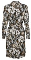 Kleid midi langarm Viskose grau-beige-floral Stehkragen Gr 40 NEU A197
