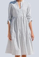 Stufen-Kleid midi langarm zum krempeln weiß-blau Cotton Gr 40 NEU A122