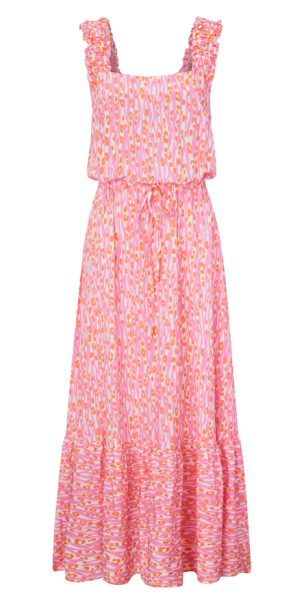 CLAIRE Sommer-Kleid maxi Träger Viskose animal-pink-ecru-orange Gr 42 NEU A123