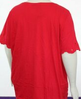 Damen T-Shirt Shirt rot kurzarm Rundhals Baumwolle Stickerei Gr 60 62 NEU B339