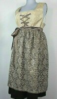 Dirndl mit Spitzenschürze Trachtenmode Kleid sand-taupe Kurz-Größe 31 NEU HR0E