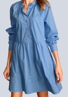 MARC AUREL Kleid midi langarm Baumwolle blau Ausgestellt Knöpfe Größe 42 NEU B16