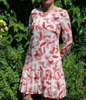 Sommer-Kleid midi langarm Viskose ecru-rot-floral...