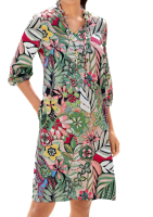 Marken Sommer-Kleid midi 7/8-arm Viskose bunt-floral...