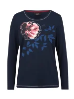 Gr 42 PAOLA Shirt mit Blütenmotiv Marineblau